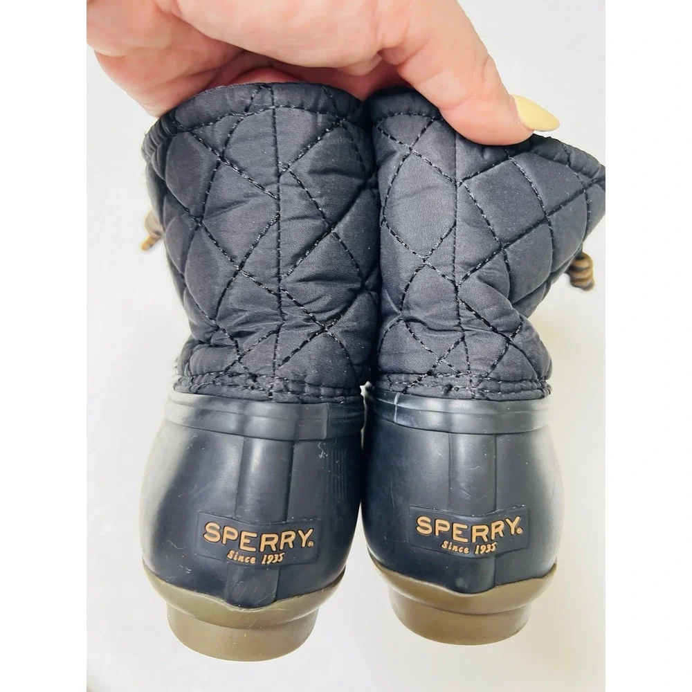 Sperry Top Sider Saltwater Duck Kids Girls Rain Black Ankle Lace Up Zip Boots 4M